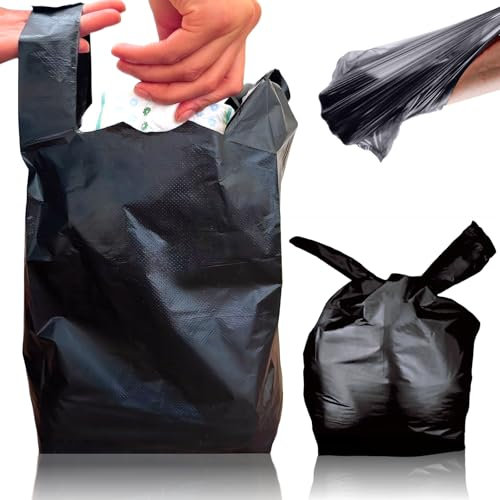Bolsas desechables grandes para adultos, color negro, discreto, paquete de 200 unidades, extra fuertes, bolsas desechables sanitarias inodoras