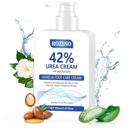 Crema Urea 42%, crema per piedi e mani molto asciutte, crema per la cura dei piedi, crema per la cura dei piedi, crema per calli con acido salicilico al 2%, umidità profonda e assorbimento rapido, 150