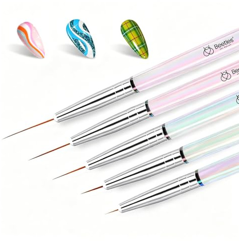 Beetles Nail Art Brushes, 5pcs Nail Art Liner Brushes Set Painting Nail Dotting Drawing Tool for Long Lines, Details, Fine Drawing Sizes 7/11/15/20/25mm Gift for Women