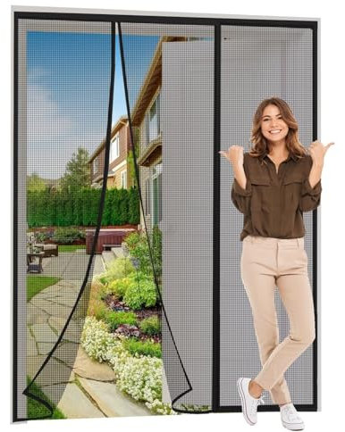 Mosquitera puerta magnetica, 285x290cm Negro Cortina Mosquiteras Magnética de Malla Anti-insectos para Puertas con Sellado Automático para Sala de Estar, Dormitorio, Patio, Balcón