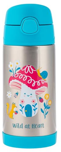 Stephen Joseph Double Wall Stainless Steel Bottles, Insulated Water Bottle for Kids Toddlers, Vacuum Insulated Bottle with Straw, BPA-Free Water Bottle – 11.8 Ounces, Mushroom