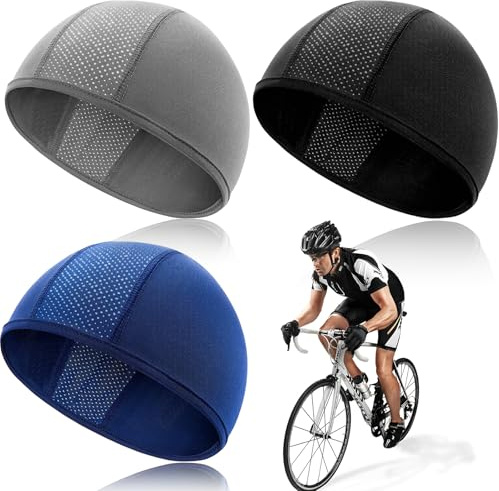 Brateuanoii 3 Piezas Casco Skull Cap, Gorro De Ciclismo Bajo Casco Protección UV, Sotocasco Suave y Secado Rápido, para Hombres Mujeres Correr Deportes Aire Libre(Perímetro cefálico 44-64 cm)