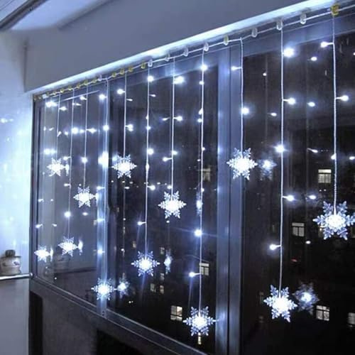 WxiaoD Snöflinga ljusgardin 3,5 m/4 m LED-julljus, 96 LED-ljusslinga, 8 belysningslägen för jul, bröllop, kväll, trädgård (kallvit, 4 m)