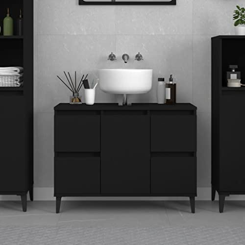 Homvdxl Under Sink Bathroom Cabinet, for Washbasins without Pedestal, Under Sink Storage Cabinet with 4 Drawers & 1 Door, Black