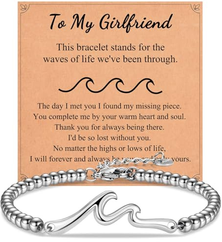 Valentines Gifts for Girlfriend, Girlfriend Birthday Gifts, Valentines Day Gifts for Her, Wave Girlfriend Bracelet Gifts for Girls, Christmas Gifts for Women, Jewellery Present for Teenage Girls
