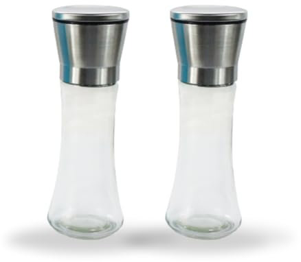 Marco Paul Premium Salt and Pepper Mills W/Adjustable Coarseness - Set of 2 Durable Glass Salt and Pepper Shakers for Kitchen, Restaurant - Kitchen Accessories for Home (2x Salt and Pepper Grinders)