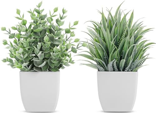 BTSD-home 2 Pack Fake Plants Small Potted Greenery Artificial Plants Indoor for Home Office Bathroom Desk Shelf Table Decor(White)