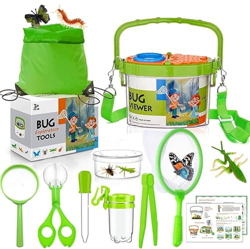 Gdbykds Outdoor Spielzeug, 23-teiliges Entdecker Set - mit 12 gefälschten Insekten, Lupenglas für Kinder, Insektenfanger, Weihnachtspädagogisches Spielzeug Geburtstagsgeschen für 3 4 5 6 7 8 9 Jahre