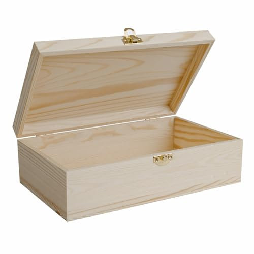 Brinny Wooden Box with Hinged Lid 25x15x8cm Gift Storage Box Unfinished Unpainted Keepsake for Jewelry Art Hobbies DIY lovers and Home Storage
