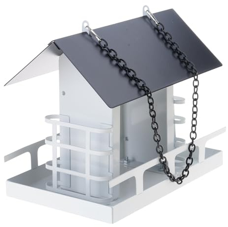 Qsvbeeqj Nourriture pour oiseaux de grande capacité pour une utilisation en extérieur en forme de maison avec perche et fonction de suspension facile