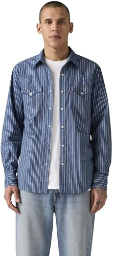 Levi's Herr Barstow Standard Fit Western Shirt Bjorn Geo Stripe Estate Blue Poplin Blue M