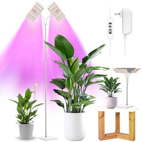 Lampe LED à spectre complet avec pied pour plantes d'intérieur - Double projecteur - 252 LED - Hauteur réglable de 30 à 180 cm - Avec minuterie 3/9/12 h - 10 niveaux de luminosité - 3 modes