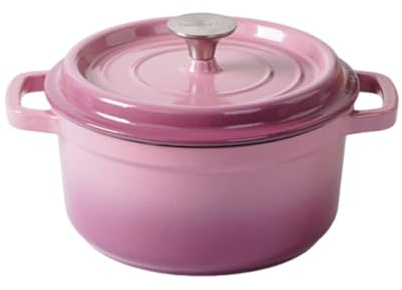 Pentola Antiaderente Multifunzionale In Ghisa Smaltata Tradizionale Con Coperchio, Distribuzione Uniforme Del Calore Robusta E Adatta Al Forno, Per Cuocere Il Pane, Arrostire(Pink)