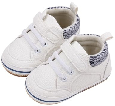 Generisch Zapatillas de bebé para niños pequeños, suela suave, zapatos para aprender a caminar, transpirables, cómodos, primeros zapatos para niños y niñas, Blanco, 20 EU