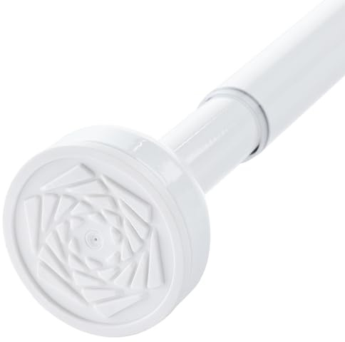 Shower Curtain Pole 197-330cm Stainless Steel Shower Curtain Rod Tension Rod for Curtains No Drill Extendable Curtain Poles Shower Curtain Rail for Bathroom Bedroom Kitchen Wardrobe No Drilling, White