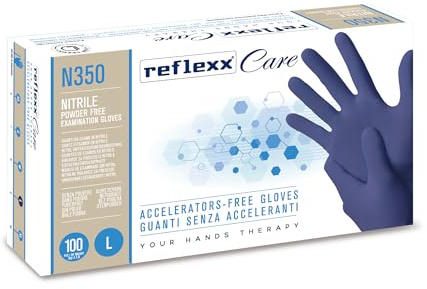 Reflexx N350/L Guanti Monouso in Nitrile senza Acceleranti, Blu, 100 Pezzi