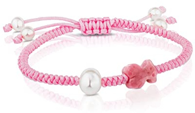 TOUS Pulsera de Cordón para Mujer con rodonita y perlas cultivadas 0,6cm, Largo 12-15,5cm, Simple y Elegante, Colección Tibet