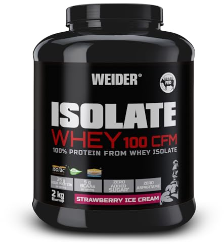 Weider Isolate Whey 100 CFM (2kg) Strawberry Ice Cream Flavour. Protein Powder with 25g Proteins and 5g BCAAs per Serving. Low Sugar. Aspartame-Free.