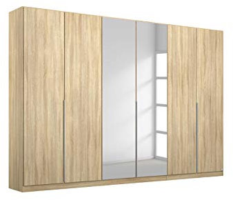 Rauch Möbel Alabama Schrank Kleiderschrank Drehtürenschrank Eiche Sonoma mit Spiegel, Holz, 6-türig inklusive Zubehörpaket Classic 3 Kleiderstangen, 6 Einlegeböden BxHxT 271x210x54 cm