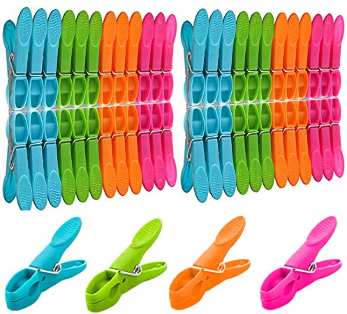 48 Pcs Clothes Pegs, VEGCOO Plastic Clothes Clips Clothes Pins Durable and Windproof Laundry Pegs, Strong Clothes Pegs for Washing Line Laundry Bathroom Kitchen (4 Dark Colours, 48)