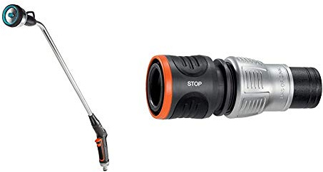 Fusil-Arrosoir Premium de Gardena : Pulvérisateur Robuste pour l'Arrosage et le Nettoyage & Raccord d'Arrosage Premium Aquastop 19 mm (3/4) : Aquastop, Bon Maintien du Tuyau, Résistant au Gel