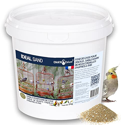 Chick'N Deluxe® Ideal Sand 5Kg. Sable Marin pour Fond de Cage à Oiseaux. Enrichi de coquilles d'huitres broyées et aromatisé à l'Anis. Produit 100% Naturel pour l'hygiène et la santé de Vos Animaux.