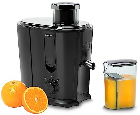 Brabantia BBEK1123BK - Juicer - Juicer Electric - Blender for fruit and vegetables - 500 Watt - 2 speeds - Fully dismantling - 1 liter Pulp Container - 0.35 liter Juice jug - Stainless steel - Black