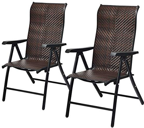 COSTWAY Chaises Pliantes en Rotin 2 Pièces, Chaises de Jardin avec Dossier Réglable, Ensemble de Meubles pour Patio Terrasse Balcon Extérieur et Intérieur, 71x58x111cm, Marron (2)