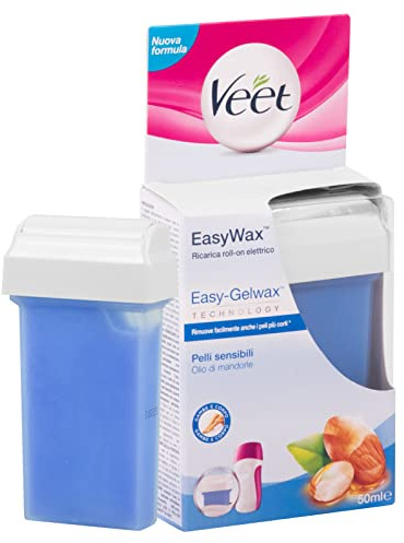 Veet EasyWax Roll-On Gambe e Corpo per Pelli Sensibili con Olio di Mandorle Idratante Ricarica per Scaldacera Elettrico Easy Wax - 1 Ricarica da 50ml