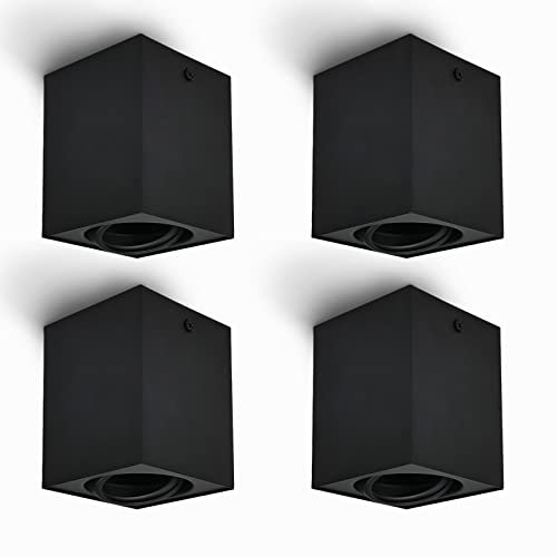 URing Deckenstrahler Schwarz Schwenkbar, Deckenspots schwarz Aufbauspot Aufbaustrahler Aufputz für GU10, Aufputzleuchte Decken Spot led würfel 230V, Aluminium Matt, Glühbirne nicht inklusive, Eckig