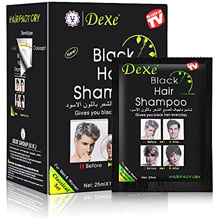 YUOLITA 250 ml Schwarzes Haar Shampoo Dye, 10pcs Instant Black Hair Shampoo Haarfärbeshampoo für Männer, Frauen, Schwarze Haarfarbe Natürliche Inhaltsstoffe Schwarzes Haarshampoo zur Grauabdeckung