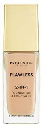 Profusion Cosmetics Flawless 2-In-1 Foundation and Concealer, Full Coverage | Medium Skin Tone, Creamy Multi-Tasker, Blendable, Natural Finish, Seamless Glow, Vegan and Cruelty-Free, Honey