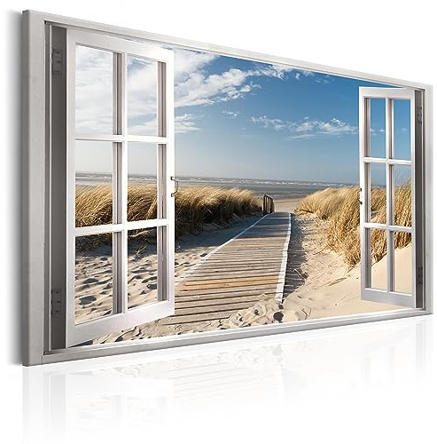 murando - Acrylglasbild Fenster Insel Meer, Schlafzimmer, Wohnzimmer