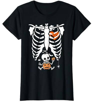 Costume d'halloween Amusant pour Femme Enceinte, Citrouille, Cage côtelée T-Shirt
