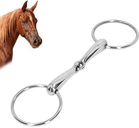 Topyond Filetto Anelli Cavallo, Filetto per Cavallo in Acciaio Inossidabile con Rullo da Masticare Snodato, vestibilità Universale per Le Dimensioni della Bocca del Cavallo
