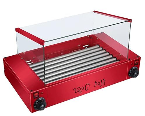 Hot Dog Roller Maschine, Hotdog Roller Grill, Hot Dog Roller Aus Edelstahl, Grill-Kocher Maschine Mit Staubschutz for Kinder Und Erwachsene,Rot