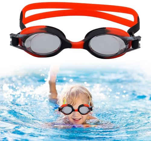 BAOSROY Schwimmbrillen Kinder,Schwimmbrille Kinder Antibeschlag,Anti-Fog Schwimmbrille,Anti-Beschlag-UV-Schutz Wasserdicht Klare Sicht Einfach für Männer Frauen Mädchen Jungen Geschenke (Schwarz Rot)
