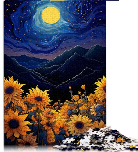 2000-teiliges Puzzle, Sonnenblumen unter Nachtlicht, Papierpuzzle, Geeignet für Erwachsene und Kinder ab 12 Jahren, Anspruchsvolles Spielpuzzle, Größe: 70 x 100 cm