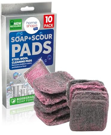 Homeshopa Lot de 10 tampons à récurer remplis de savon, résistants et durables, en laine d'acier pour plaques de cuisson, four, évier de cuisine