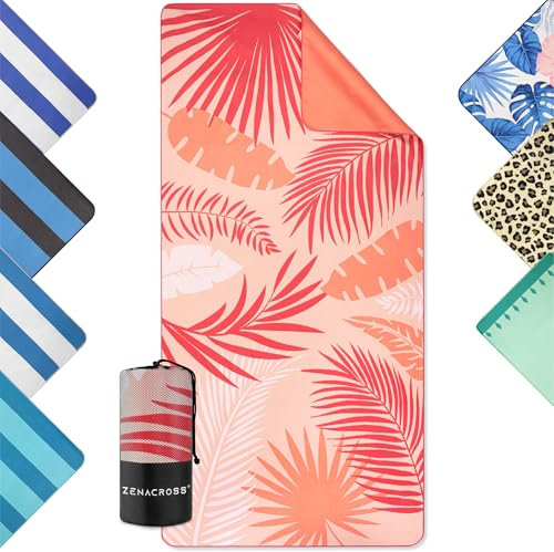 ZENACROSS - Strandhantuch 90x180cm - Mikrofaser Handtuch Groß - Schnelltrocknend - Microfaser Badetuch Sandfrei - Leichtes und Kompaktes Strandtuch - Tropisches Rosa