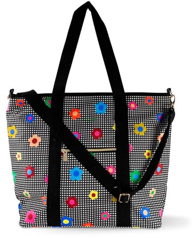 kate spade new york Large Capacity Insulated Cooler Tote Bag, Soft Sided Portable Beach Cooler with Shoulder Strap, Gingham Garden, L