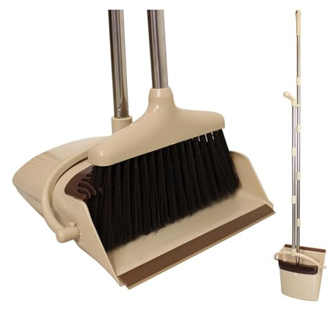 Genérico Escoba y recogedor plegables AXON'S con mango largo extensible en color beige: cepillo de limpieza doméstico plegable, ajustable y