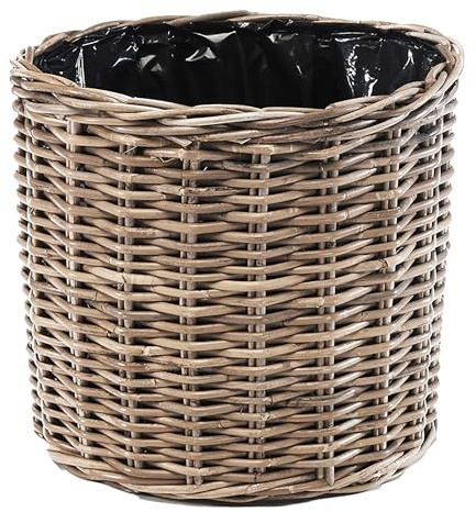 Kobolo Pflanzkorb Duro 43cm rund Grauer Rattankorb mit Folie 40x40x35 cm