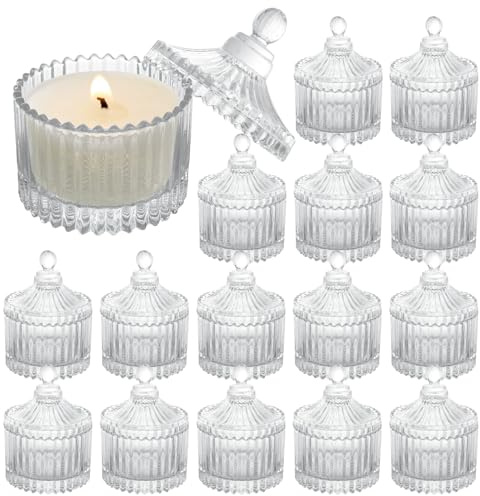 LOLYSIC 16 Pack Votive Candle Holders with Lids, Glass Tealight Candle Holders Bulk, Glass Candle Jars with Lids for Wedding, Table Centerpiece, Home Decor