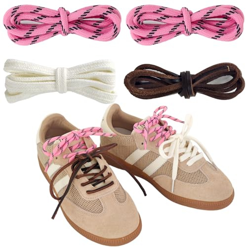 UamGlsob Pack de 4 Cordones para Mezclar y Combinar, Estilos Redondo/Piel y Plano, Multicolor Set DIY Lazos para Sneakers, Botas, Zapatillas Deportivas (Multicolor-Pink)