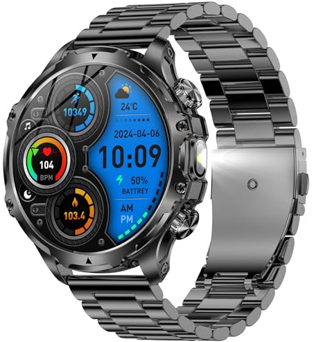 1,85 tum AMOLED smart klocka för män med Bluetooth 5.2-samtal, Smartwatch, kompatibel med Samsung Huawei Xiaomi Android iOS, stegräknare, gPS, delad klocka, 123, sportklocka, pulsmätare (svart)