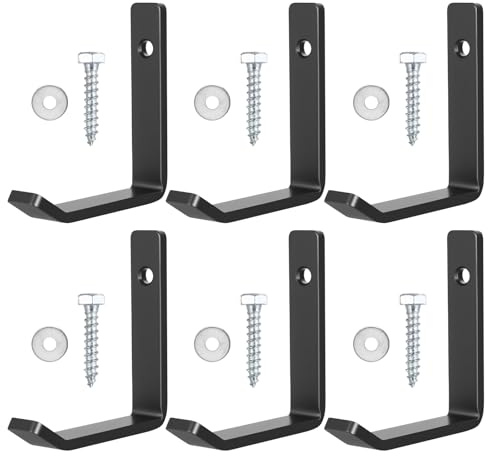 6 PzGanci da Parete per Garage, Ganci Muro per Appendere, Porta Bici da Muro, Gancio da Garage a J per Impieghi Gravosi per Appendere Garage Porta Attrezzi da Parete Bicicletta(Neri, Allungati)
