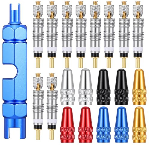 Classicseali 21 Stück Presta Ventileinsatz Ersatz Set, Ventilschlüssel Französisches Ventil, Presta Ventilkernset, Dicht Langlebig, Zinklegierung Fahrradventile für den Austausch von Fahrradreifen