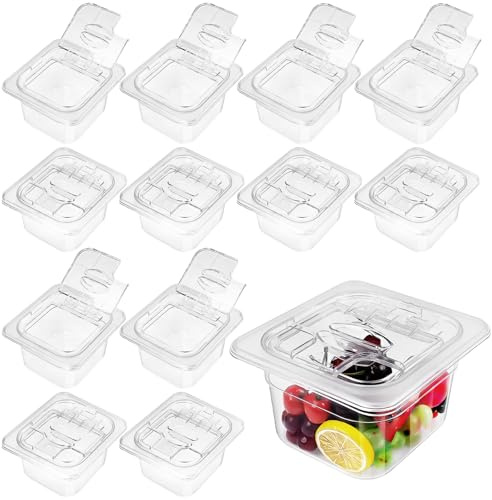 RWFMO 12 Pack 1/6 Gastronorm Pans with Lids, 100mm Deep Clear Food Pan, Plastic Hotel Pans Food Storage Containers for Restaurant Bar Kitchen