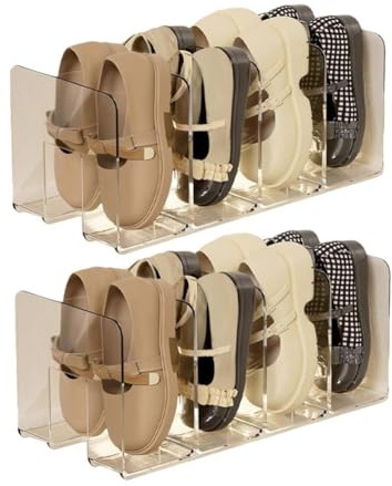 Pack de 2 zapateros de acrílico transparente para niños para organizadores de armario y almacenamiento, organizador de almacenamiento de zapatos para bebés y niños pequeños de 4 secciones apilable